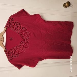 Red Short Sleeve Tee with Cut Out and Peter Pan Collar